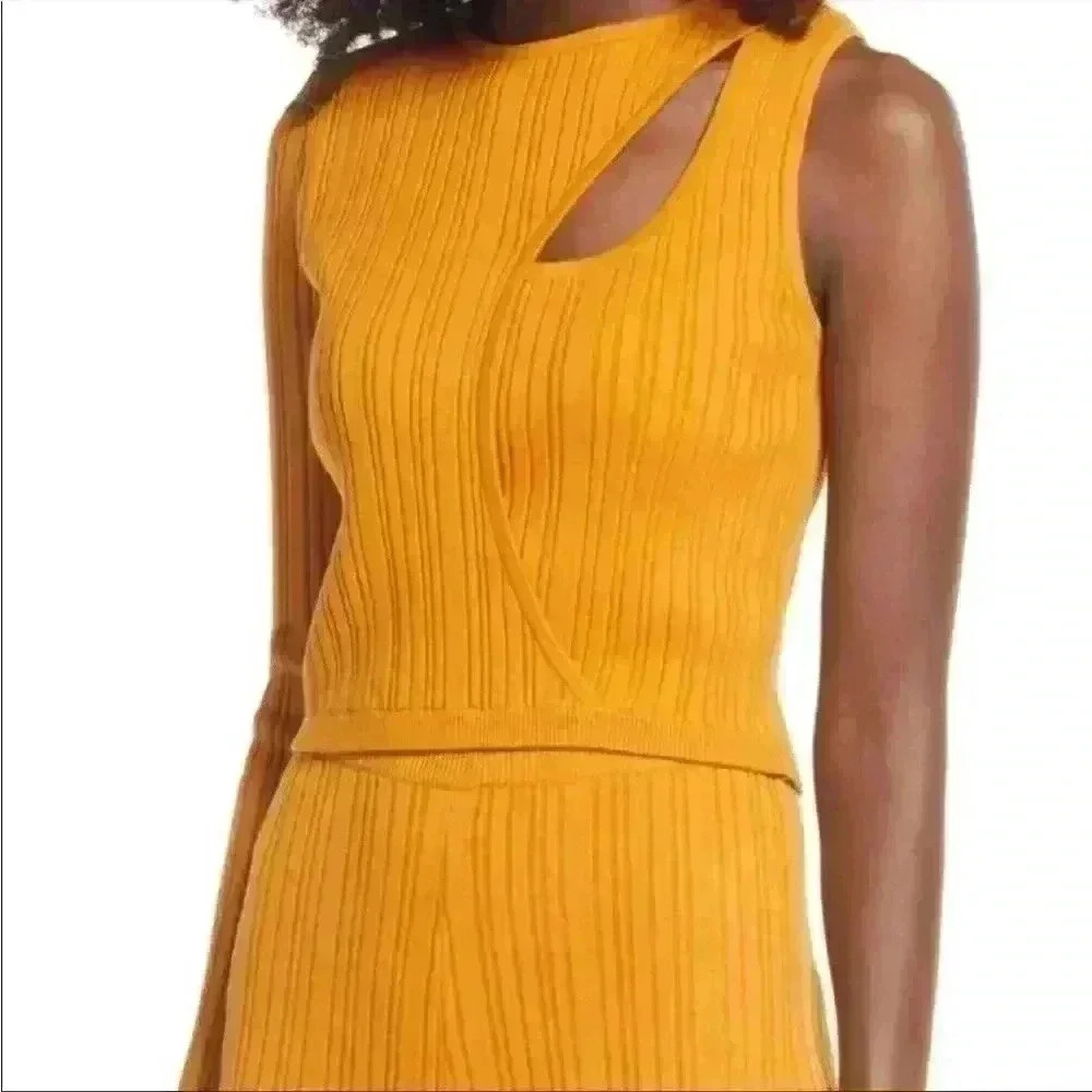 Open Edit Asymmetric Keyhole One Sleeve Sweater in Orange Inca Size X-Small NWT